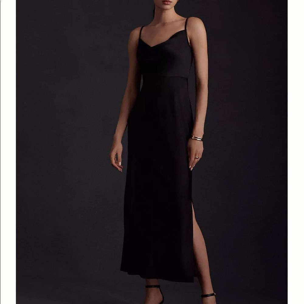 BHLDN Black cowl neck slip dress
